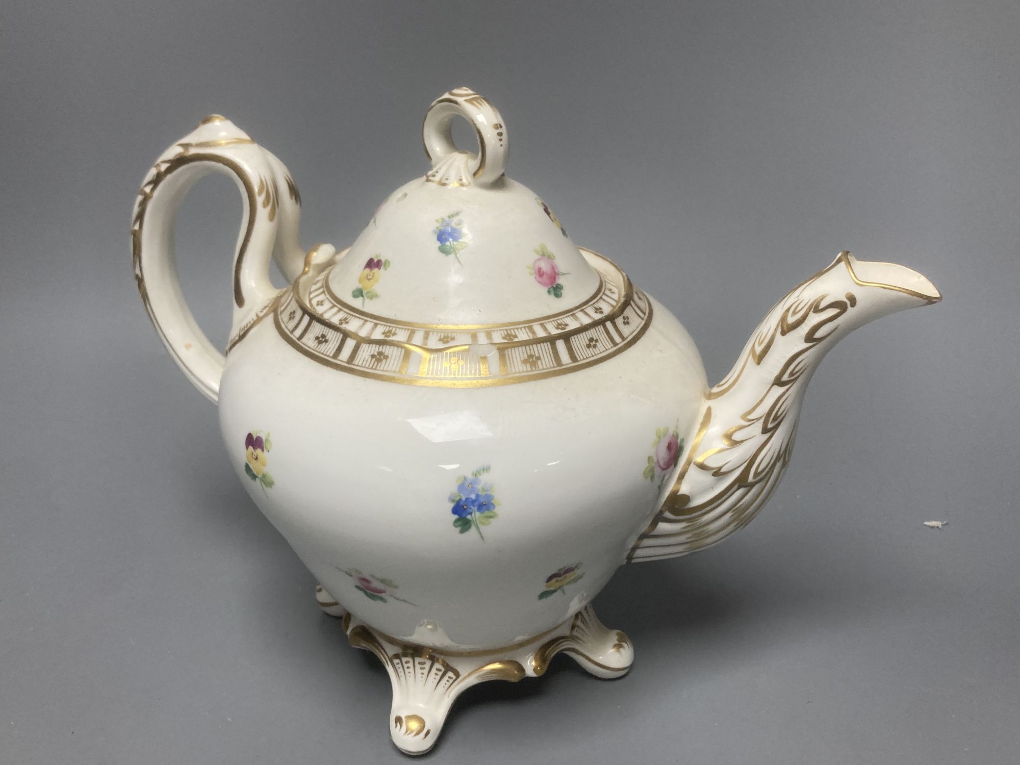 A Sevres outside decorated vase, dated 1877, Spode and Derby plates, a teapot and two other items